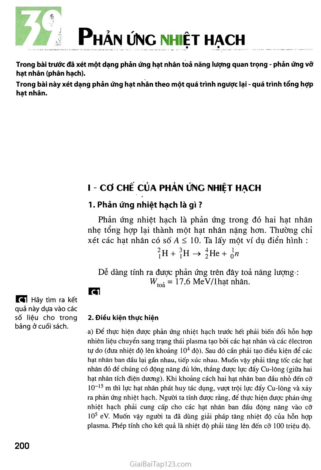 Bài 39. Phản ứng nhiệt hạch trang 1 Bài 39. Phản ứng nhiệt hạch trang 1