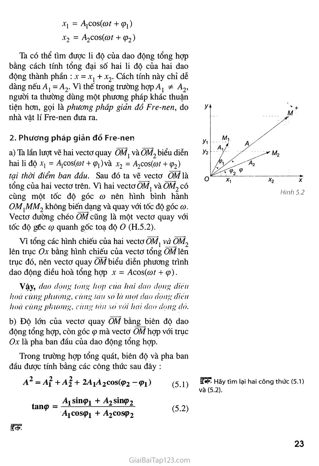Bài 5. Tổng hợp hai dao động điều hoà cùng phương, cùng tần số. Phương pháp giản đồ Fre-nen trang 2