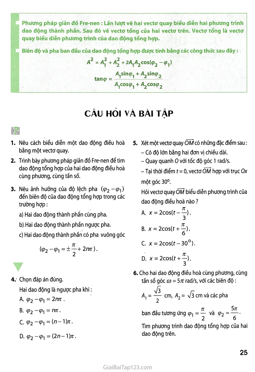 Bài 5. Tổng hợp hai dao động điều hoà cùng phương, cùng tần số. Phương pháp giản đồ Fre-nen trang 4