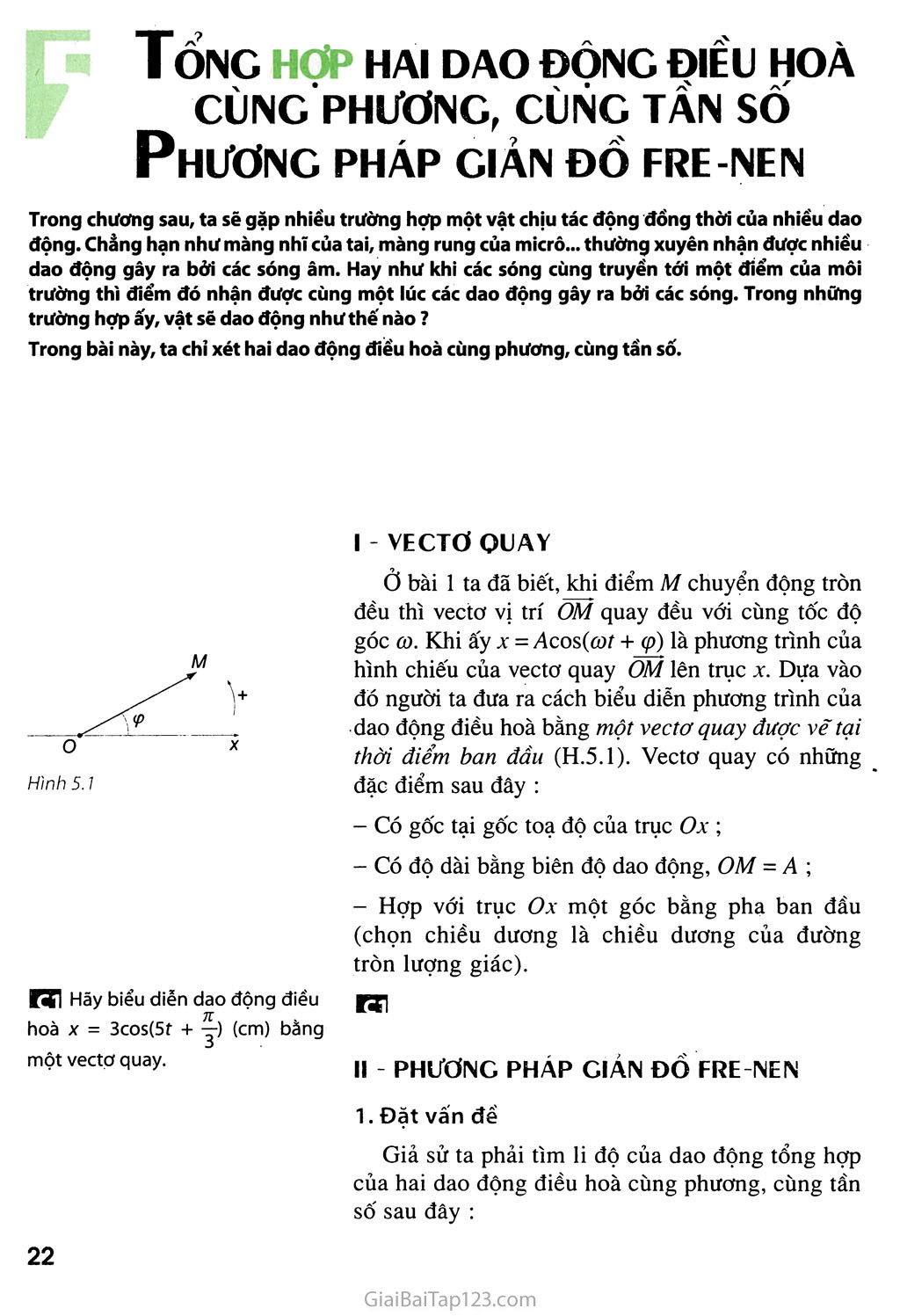 Bài 5. Tổng hợp hai dao động điều hoà cùng phương, cùng tần số. Phương pháp giản đồ Fre-nen trang 1