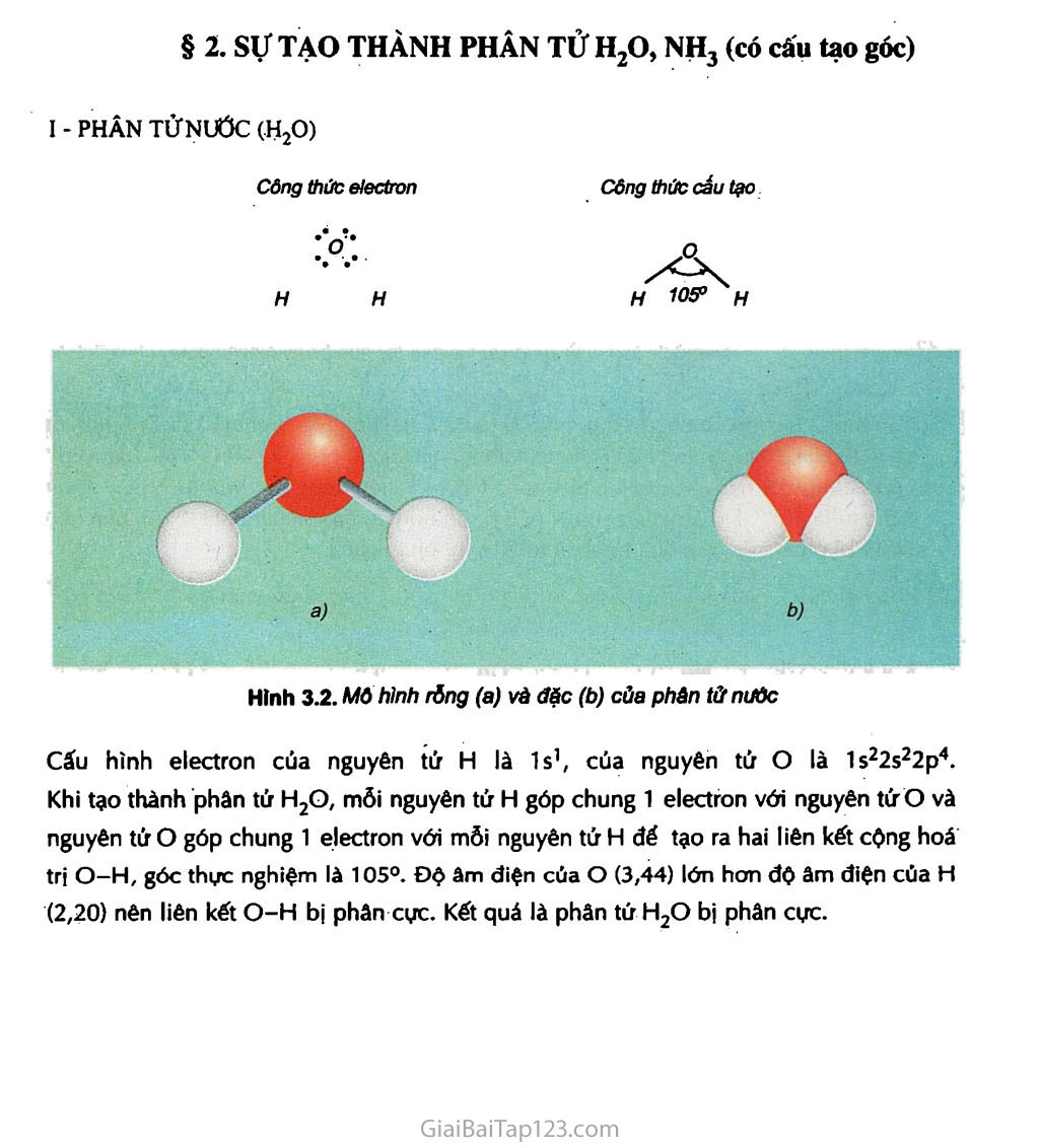 Sgk Hóa Học 10 - §2. Sự Tạo Thành Phân Tử H2O Và Nh3 (Có Cấu Tạo Góc)