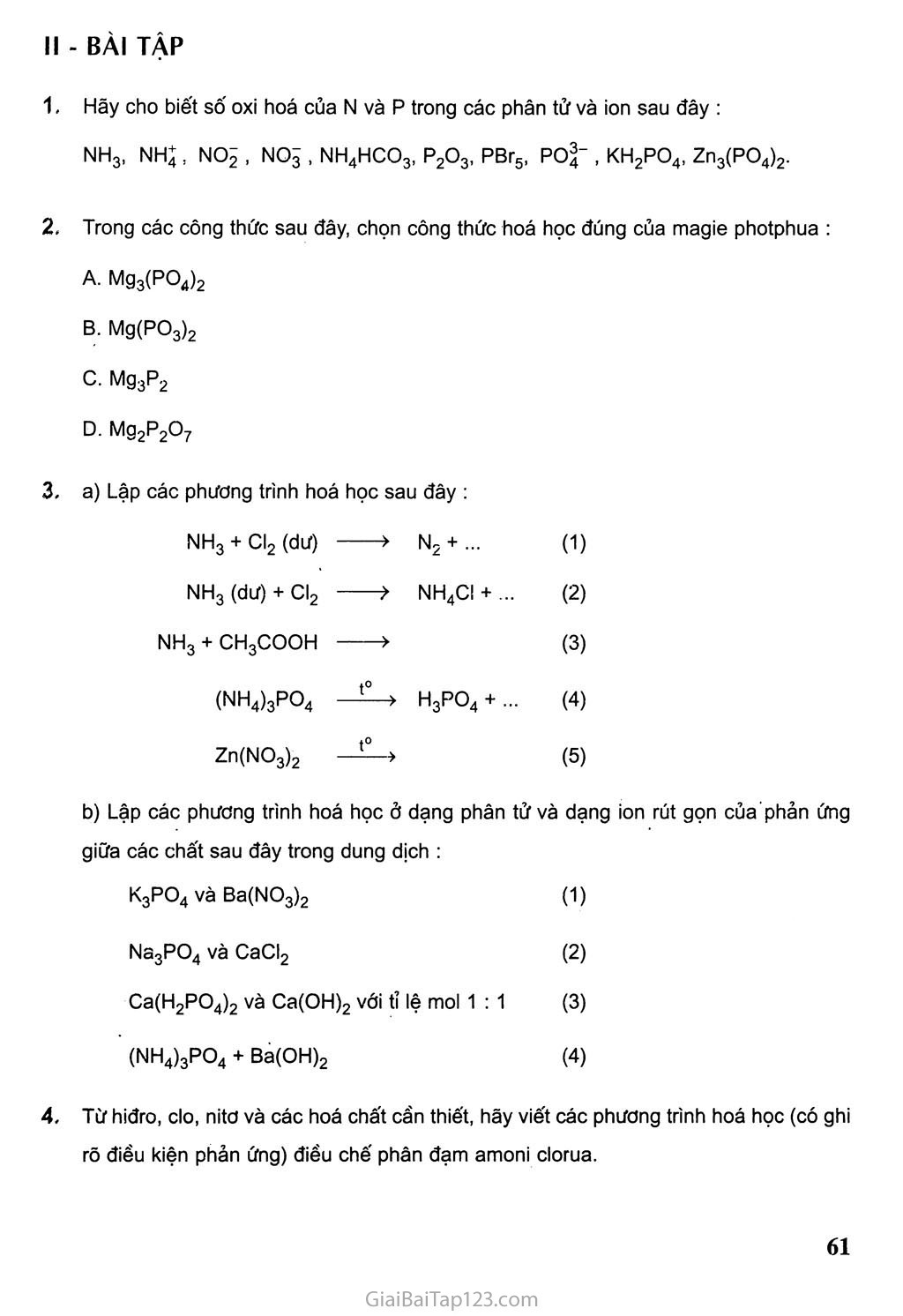 Bài 13: Luyện tập: Tính chất của nitơ, photpho và các hợp chất của chúng trang 3