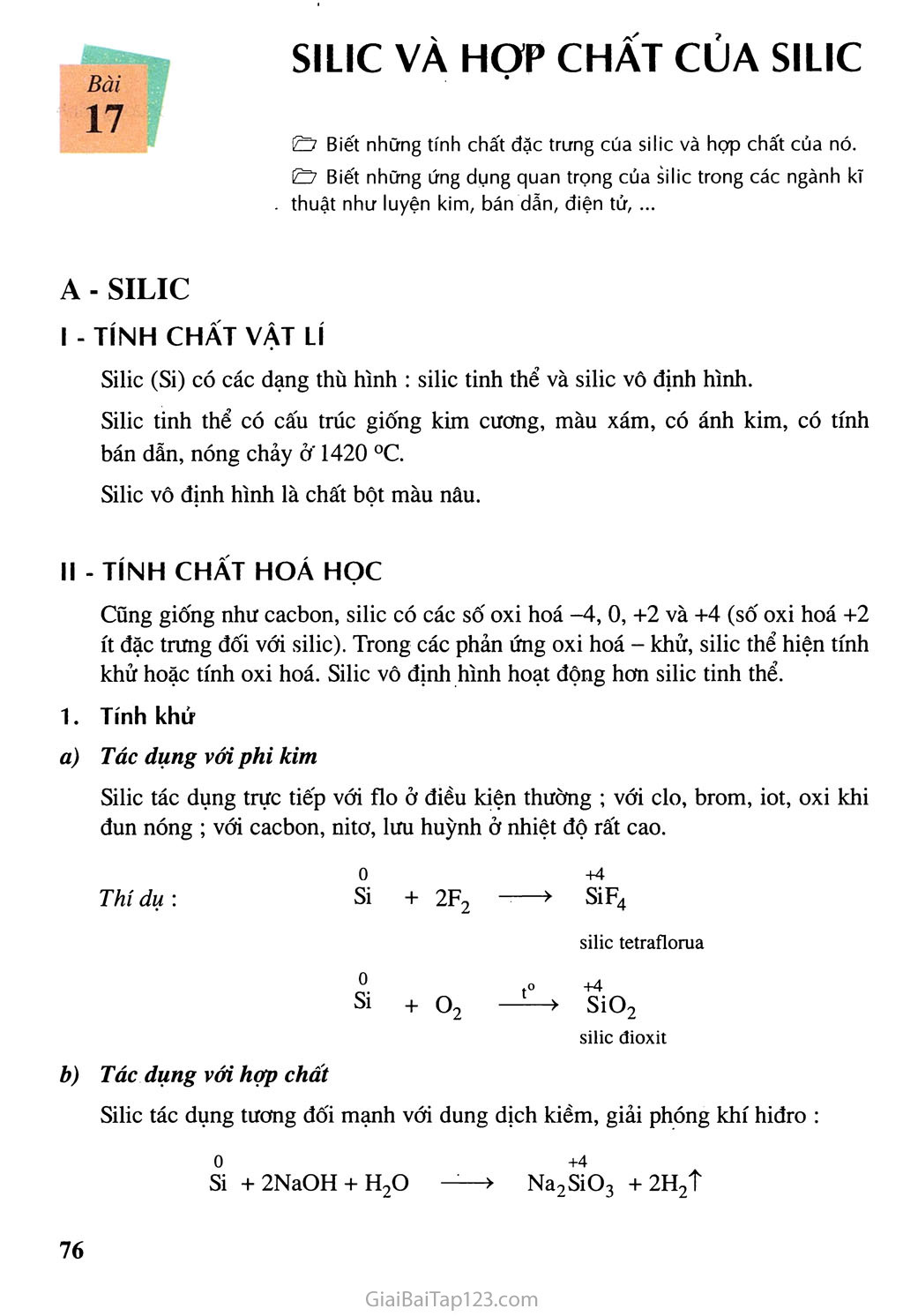 Bài 17: Silic và hợp chất của silic trang 1