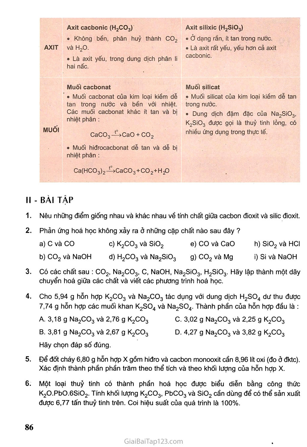 Bài 19: Luyện tập: Tính chất của cacbon, silic và các hợp chất của chúng trang 2