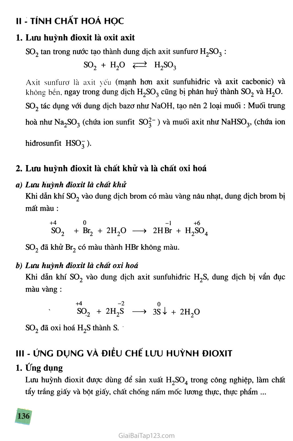 Bài 32. Hiđro sunfua - Lưu huỳnh đioxit - Lưu huỳnh trioxit trang 3
