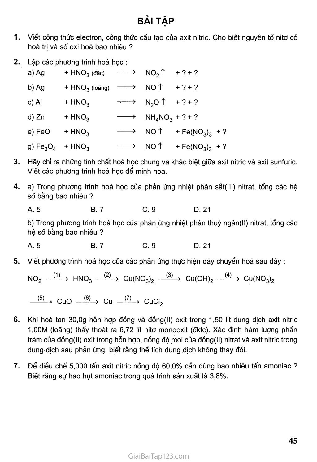 Bài 9: Axit nitric và muối nitrat trang 7
