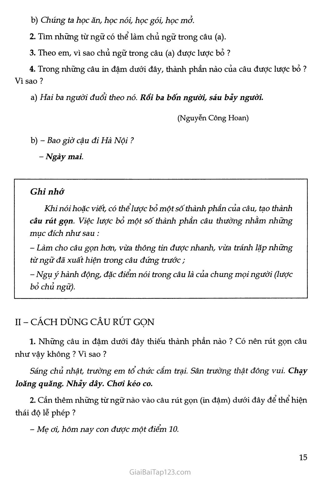 Rút gọn câu trang 2 Rút gọn câu trang 2