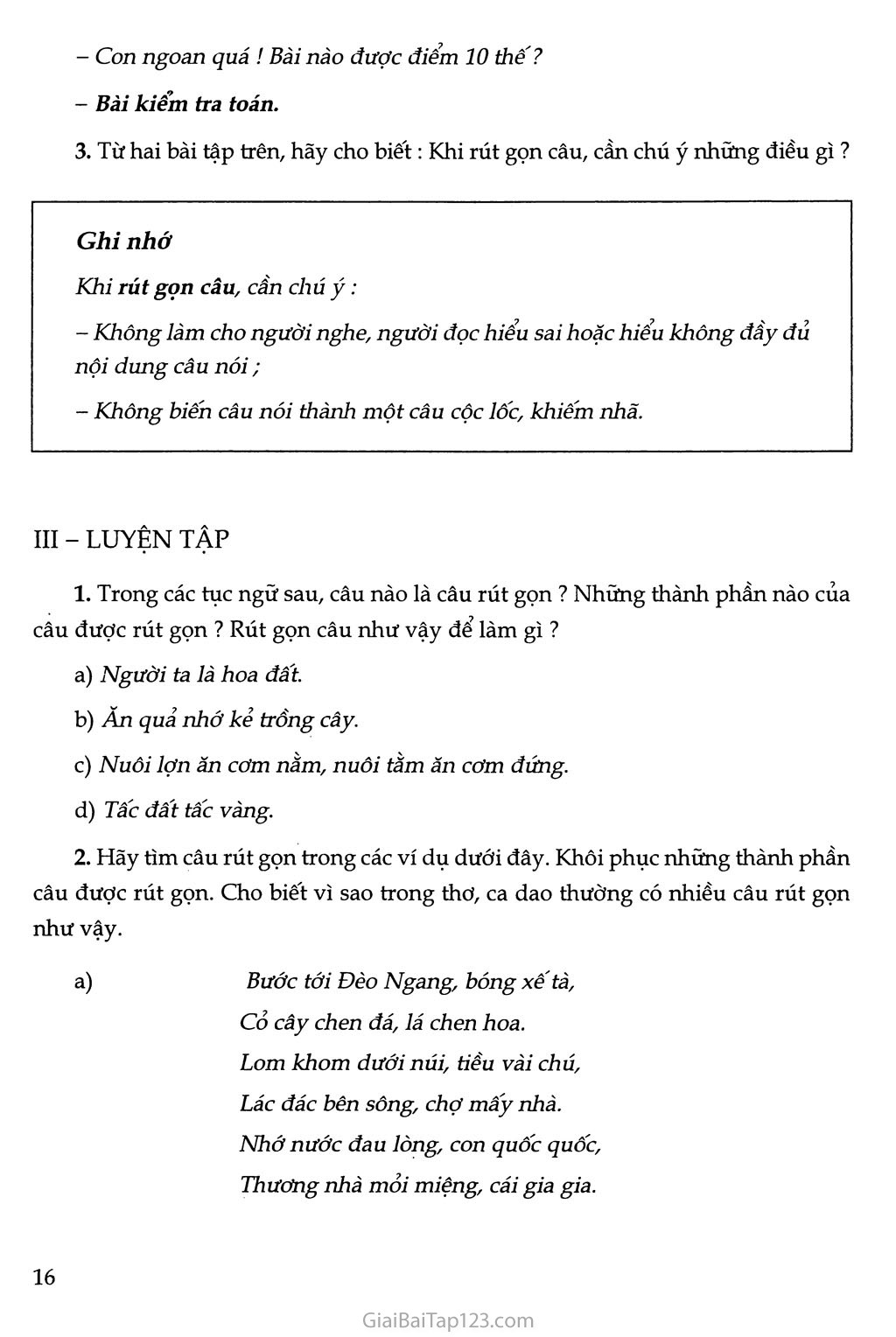 Rút gọn câu trang 3 Rút gọn câu trang 3