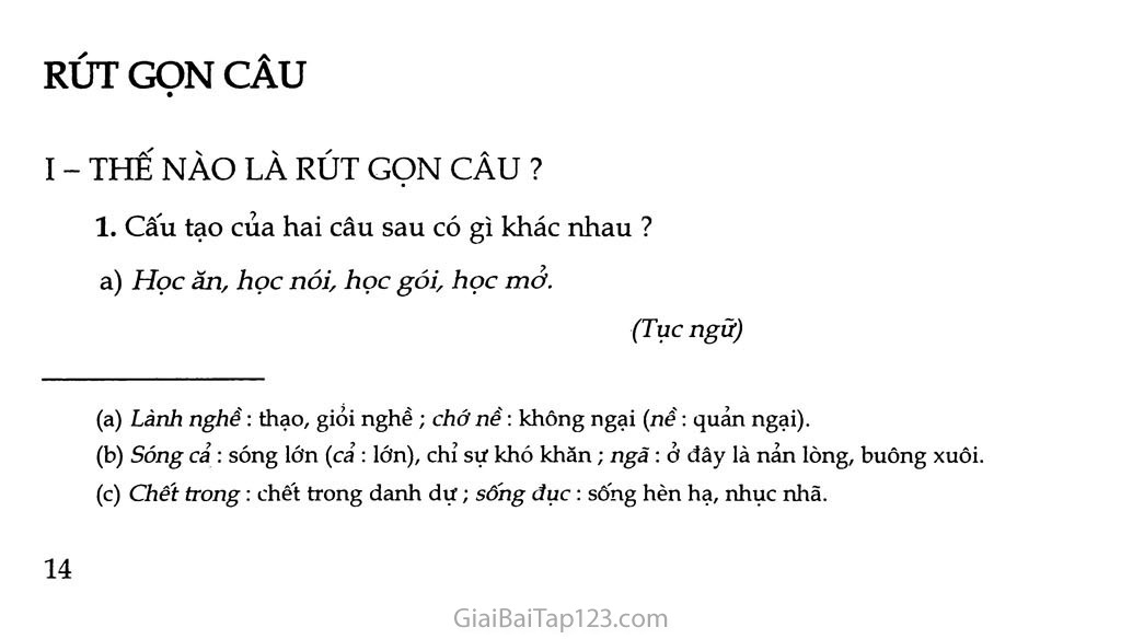 Rút gọn câu trang 1 Rút gọn câu trang 1