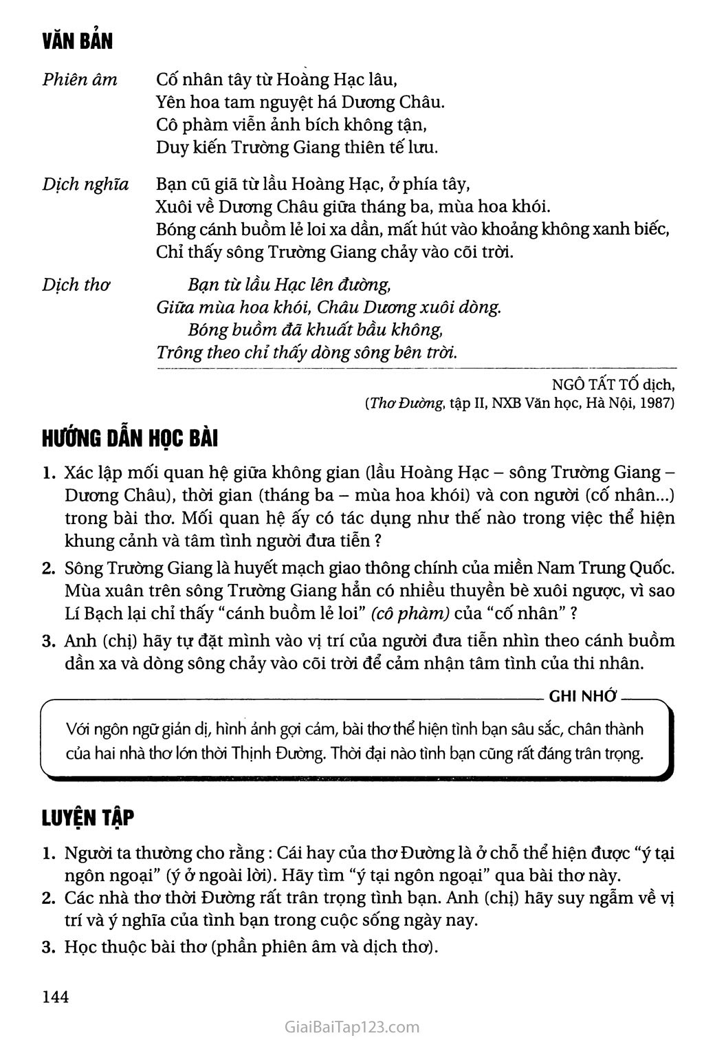 Tại lầu Hoàng Hạc tiễn Mạnh Hạo Nhiên đi Quảng Lăng (Hoàng Hạc lâu tống Mạnh Hạo Nhiên chi Quảng Lăng) trang 2