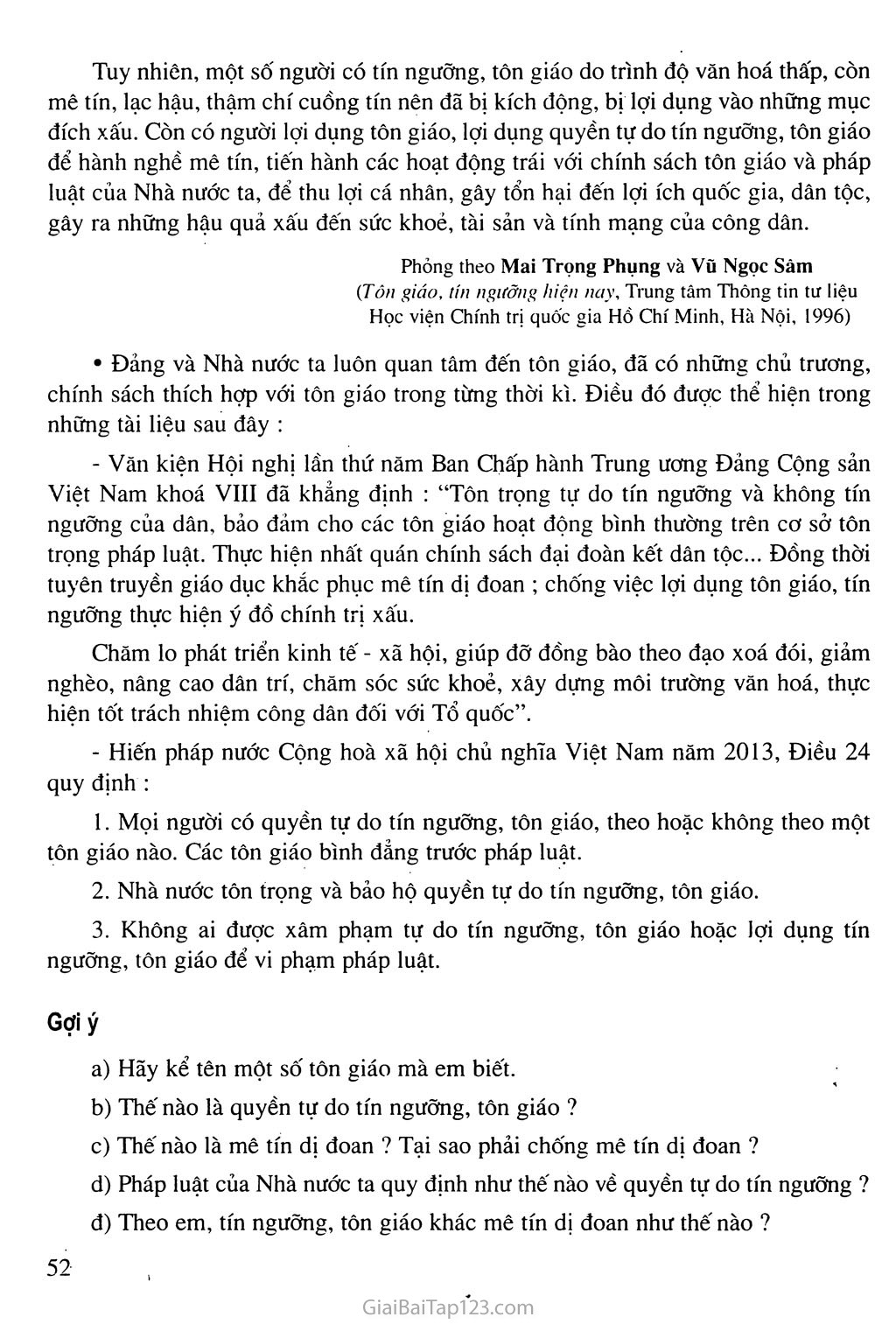 Bài 16: Quyền tự do tín ngưỡng và tôn giáo trang 2 Bài 16: Quyền tự do tín ngưỡng và tôn giáo trang 2