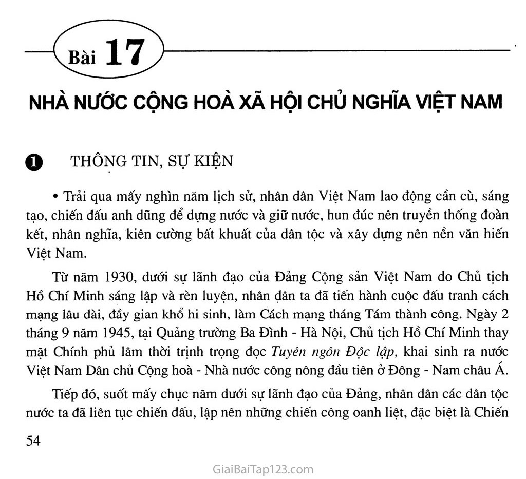 Bài 17: Nhà nước Cộng hoà xã hội chủ nghĩa Việt Nam trang 1