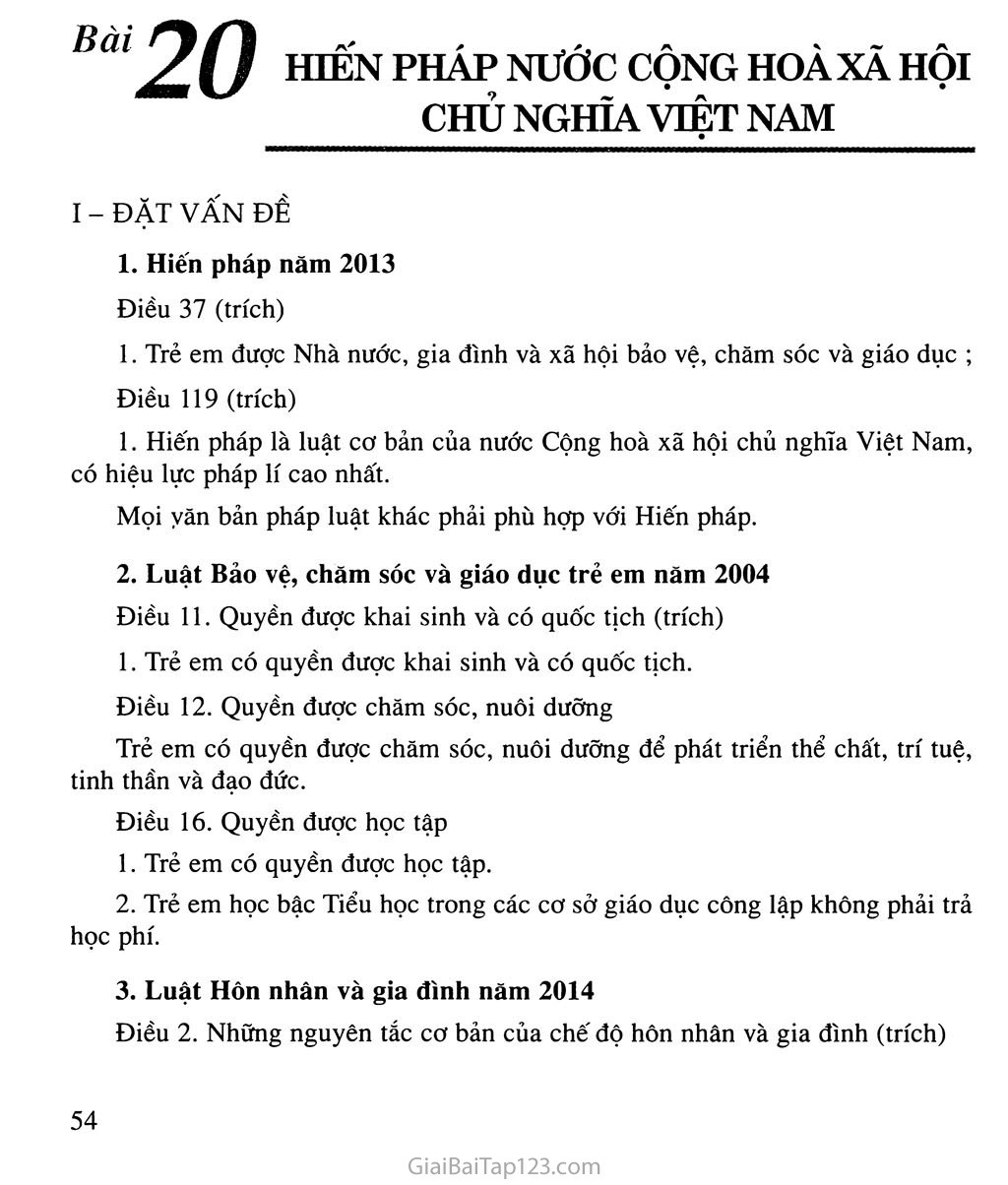 Bài 20: Hiến pháp nước Cộng hoà xã hội chủ nghĩa Việt Nam trang 1
