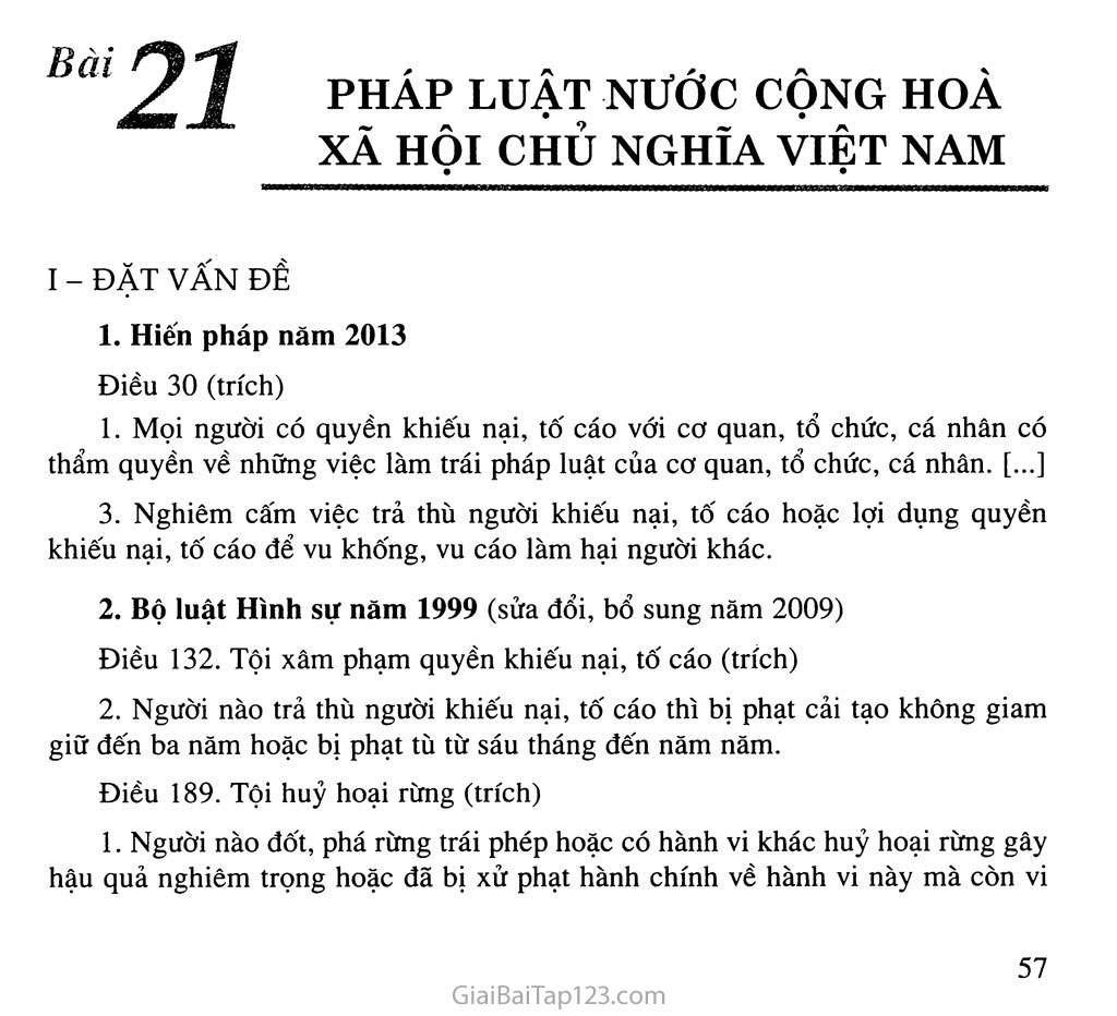 Bài 21: Pháp luật nước Cộng hoà xã hội chủ nghĩa Việt Nam trang 1