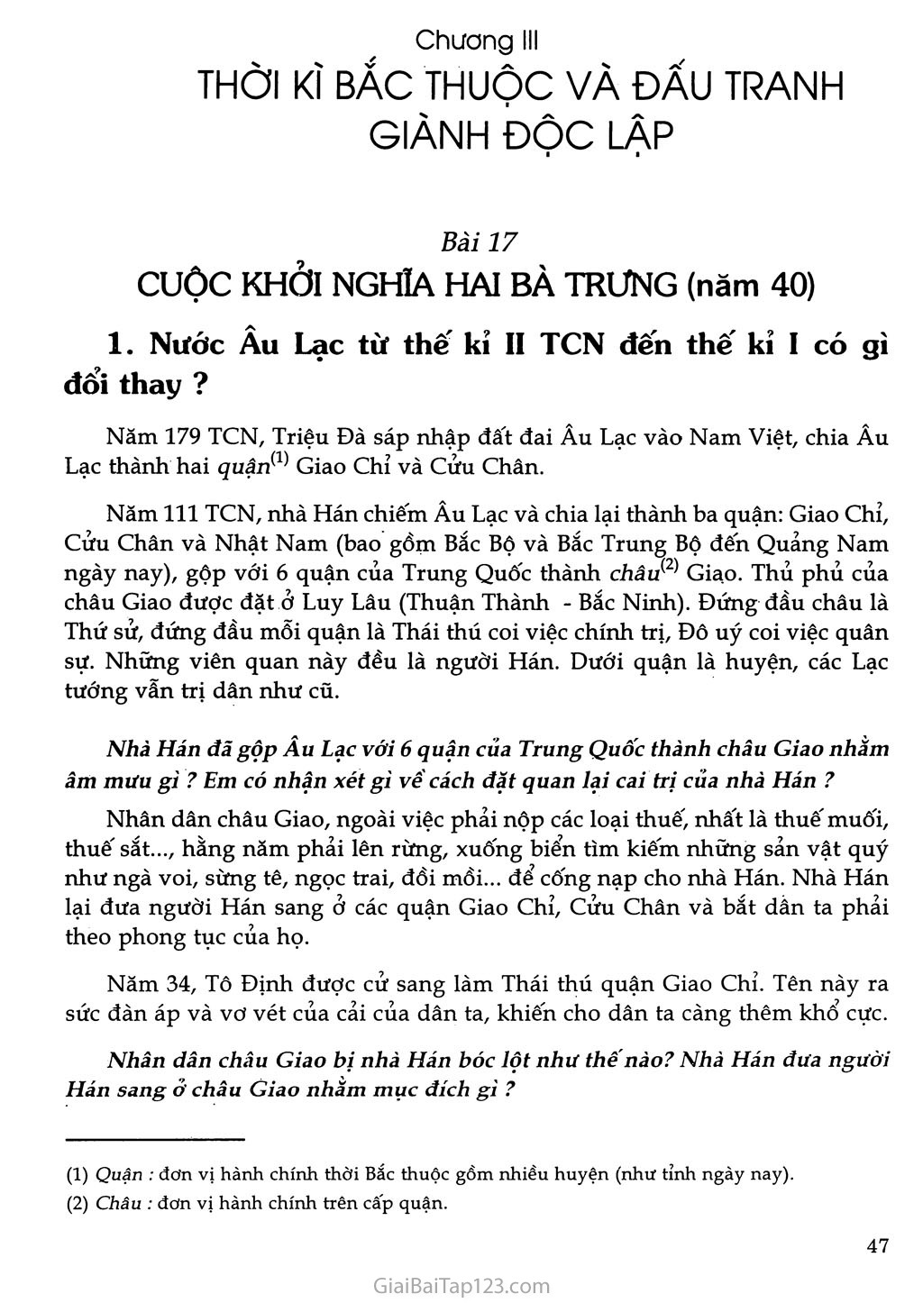 Bài 17 - Cuộc khởi nghĩa Hai Bà Trưng (năm 40) (1 tiết) trang 1