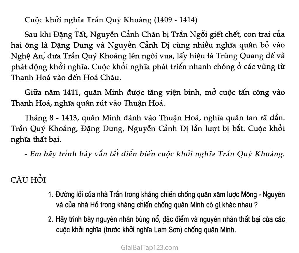Bài 18 - Cuộc kháng chiến của nhà Hồ và phong trào khởi nghĩa chống quân Minh đầu thế kỉ XV trang 3