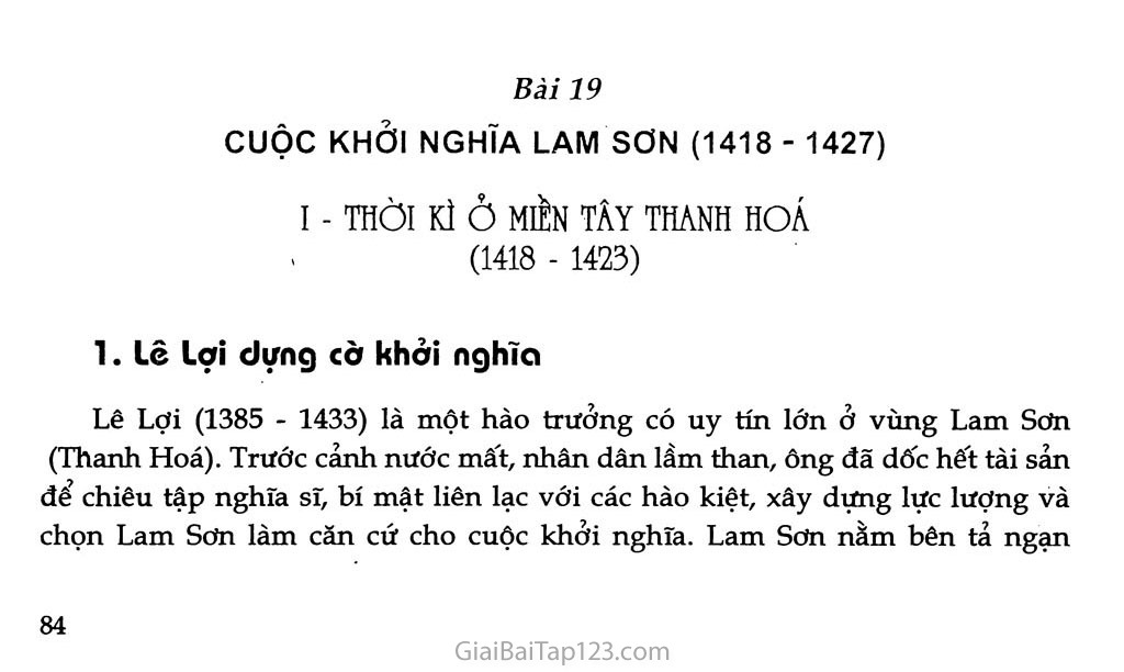 Bài 19 - Cuộc khởi nghĩa Lam Sơn (1418 - 1427) trang 1
