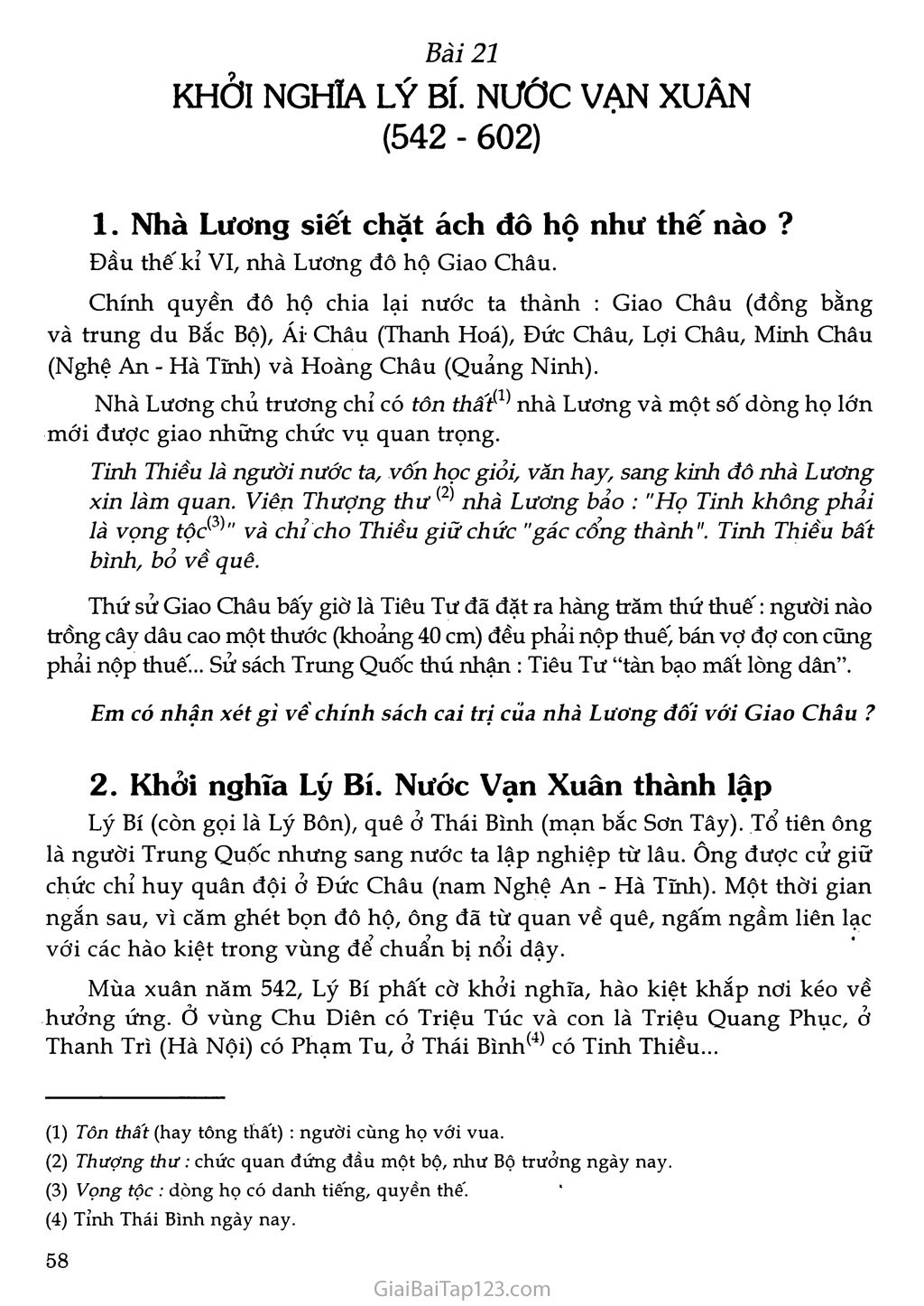 Bài 21 - Khởi nghĩa Lý Bí. Nước Vạn Xuân (542 - 602) (1 tiết) trang 1