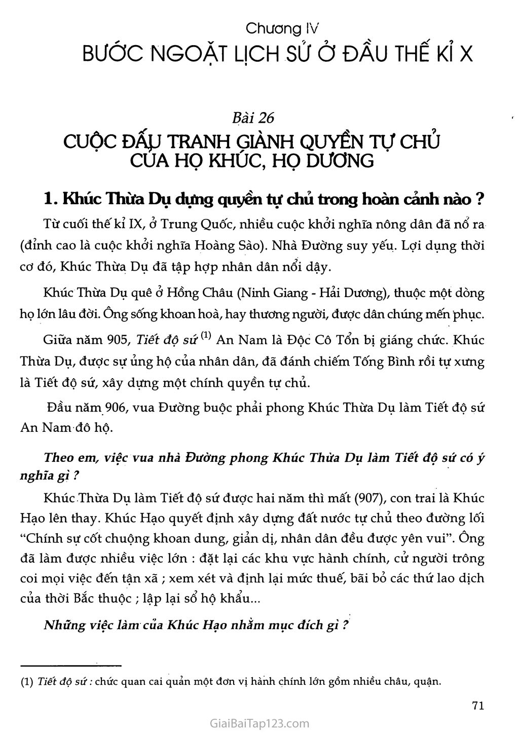 Bài 26 - Cuộc đấu tranh giành quyền tự chủ của họ Khúc, họ Dương (1 tiết) trang 1