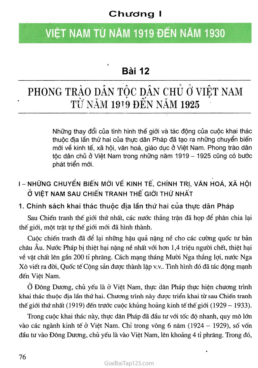 Bài 12. Phong trào dân tộc dân chủ ở Việt Nam từ năm 1919 đến năm 1925 trang 1