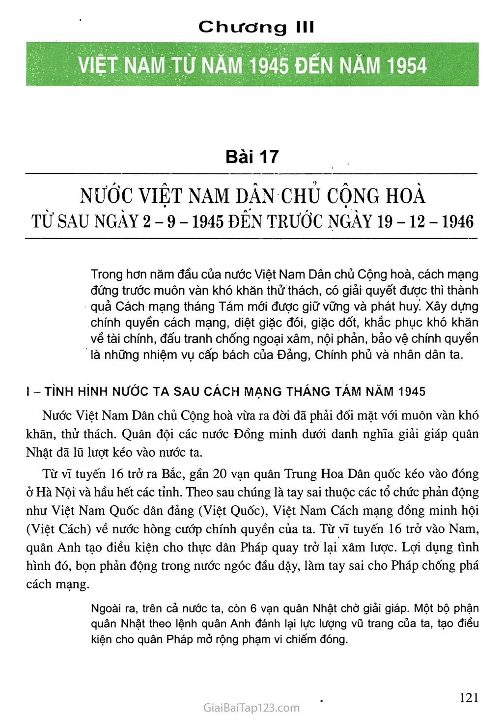 Bài 17. Nước Việt Nam Dân chủ Cộng hoà từ sau ngày 2-9-1945 đến trước ngày 19 - 12 - 1946 trang 1