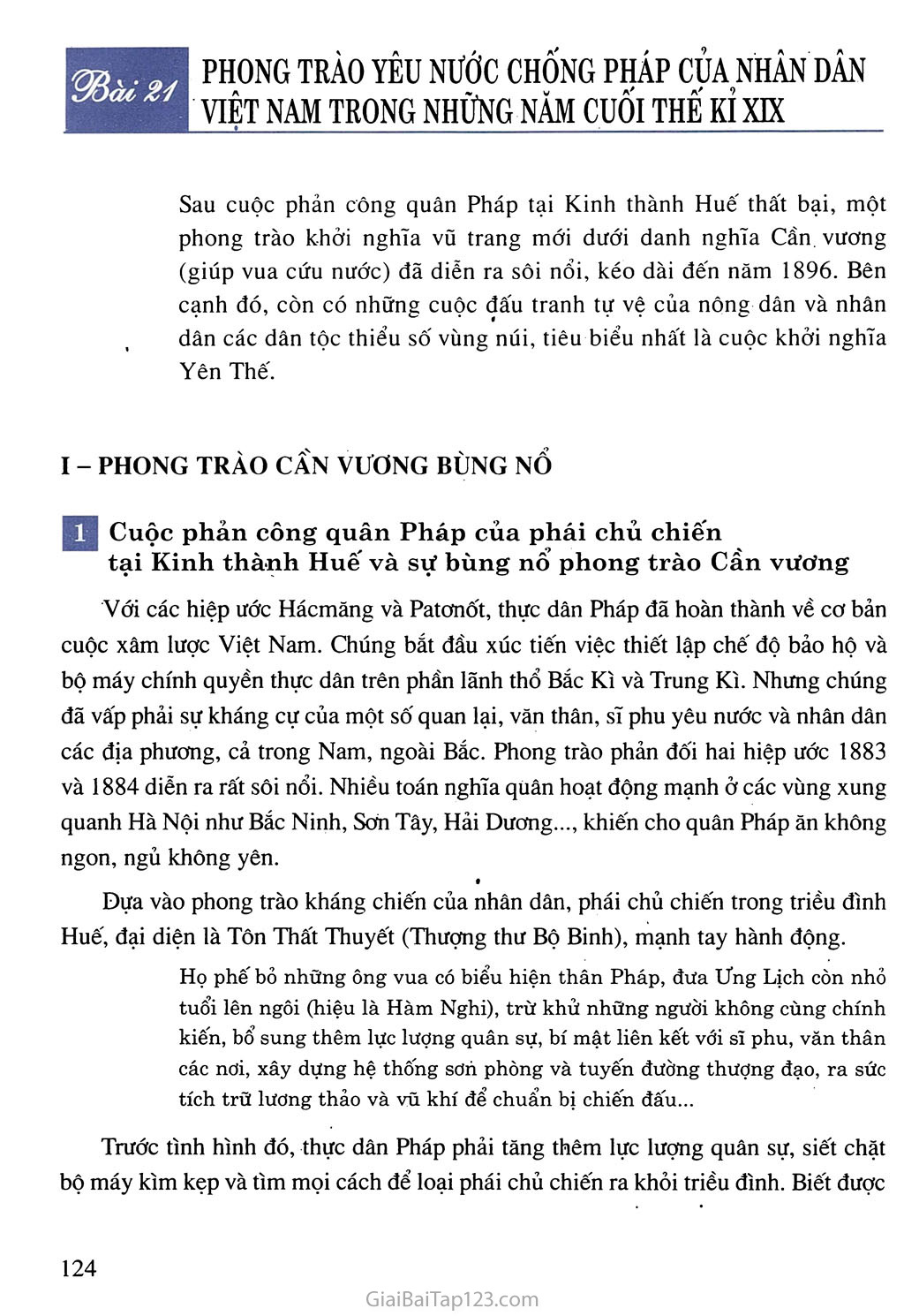 Bài 21. Phong trào yêu nước chống Pháp của nhân dân Việt Nam trong những năm cuối thế kỉ XIX trang 1
