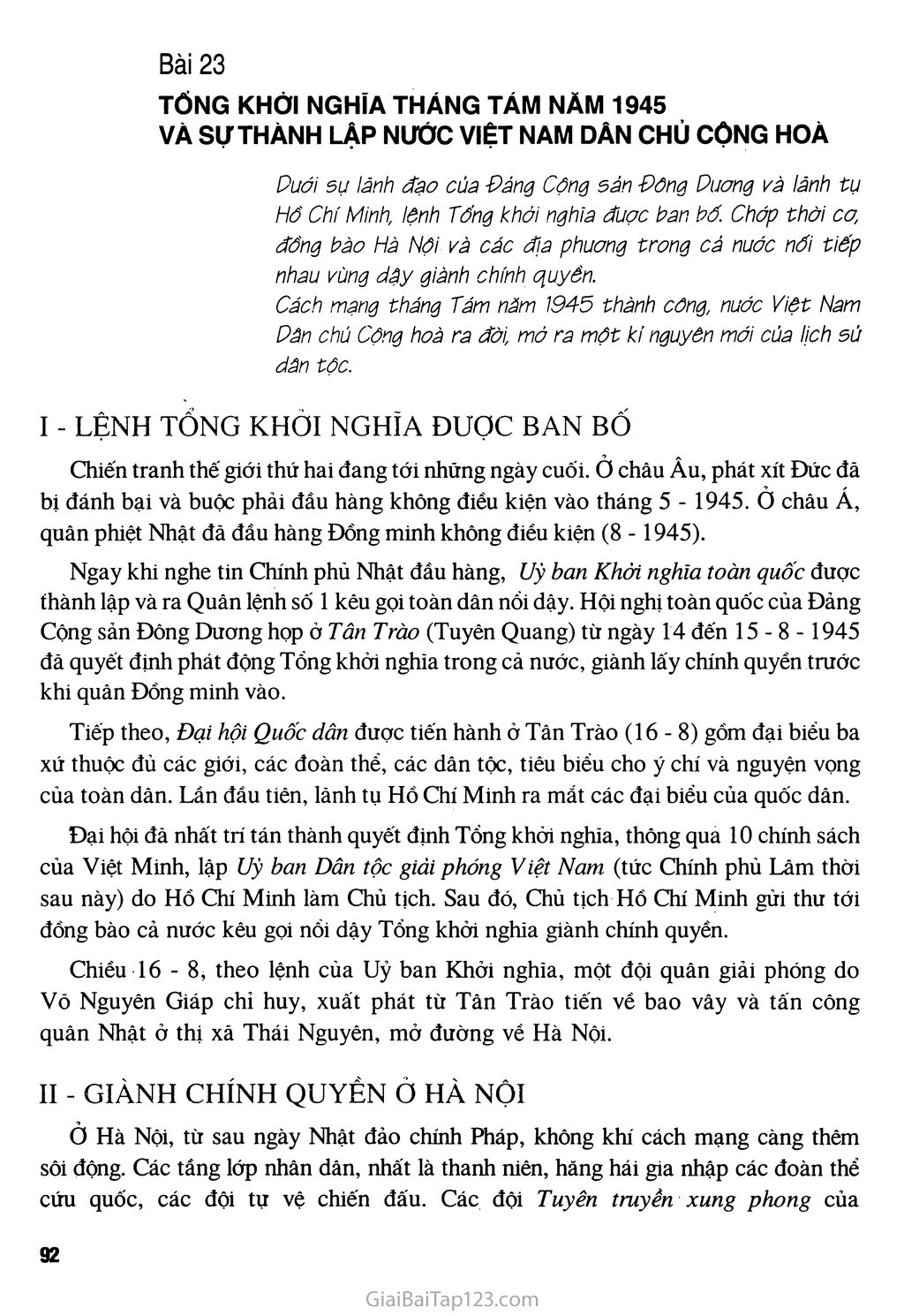 Bài 23 - Tổng khởi nghĩa tháng Tám năm 1945 và sự thành lập nước Việt Nam Dân chủ Cộng hòa trang 1