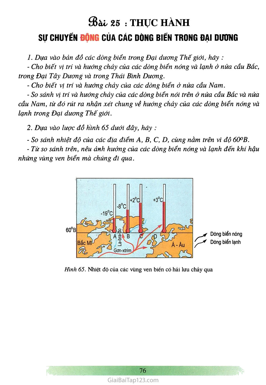Bài 25: Thực hành: Sự chuyển động của các dòng biển trong đại dương (1 tiết) trang 1