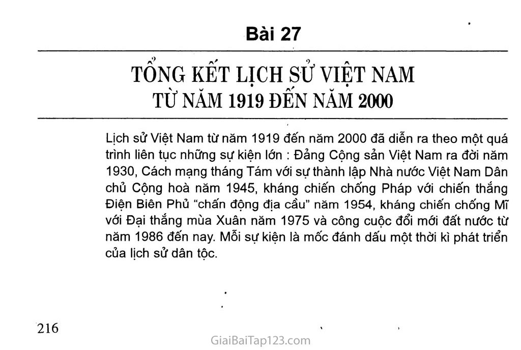 Bài 27. Tổng kết lịch sử Việt Nam từ năm 1919 đến năm 2000 trang 1