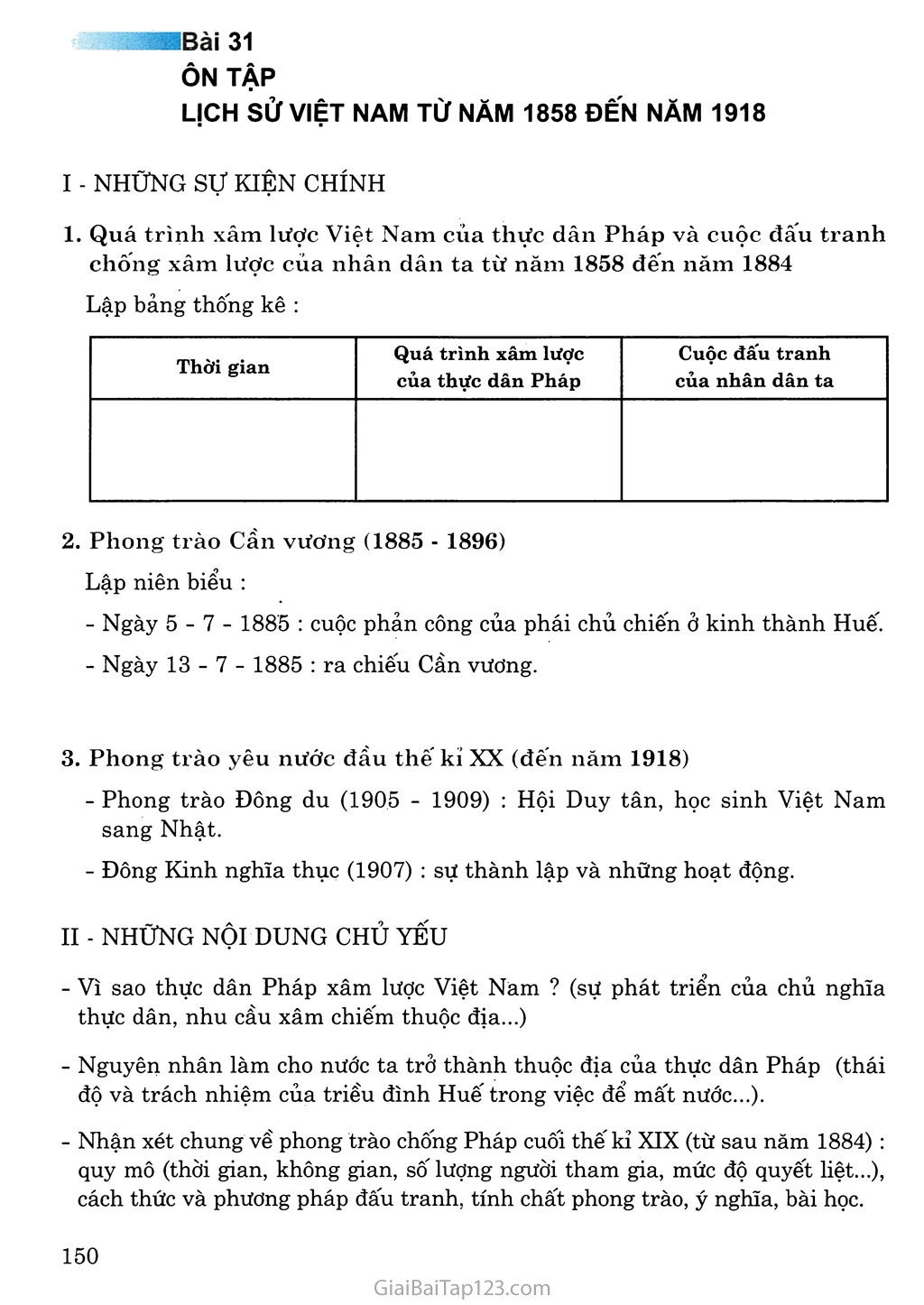 Bài 31: Ôn tập lịch sử Việt Nam từ năm 1858 đến năm 1918 trang 1