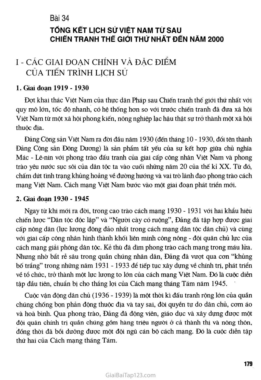 Bài 34 - Tổng kết lịch sử Việt Nam từ sau Chiến tranh thế giới thứ nhất đến năm 2000 trang 1