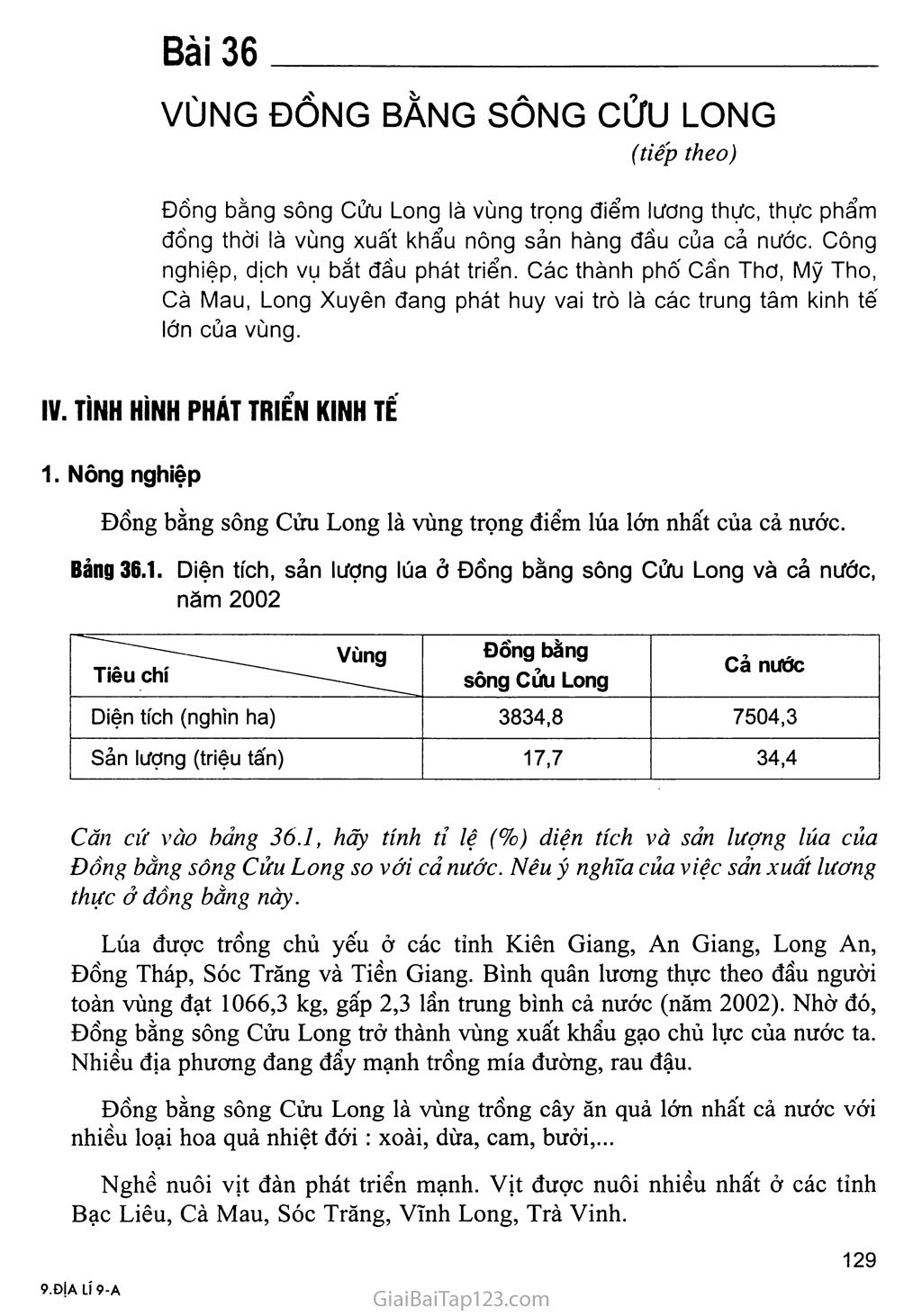 Bài 36. Vùng Đồng bằng sông Cửu Long (tiếp theo) trang 1