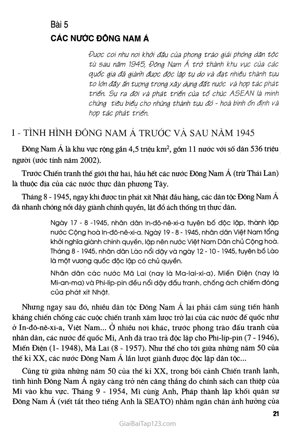 Bài 5 - Các nước Đông Nam Á trang 1