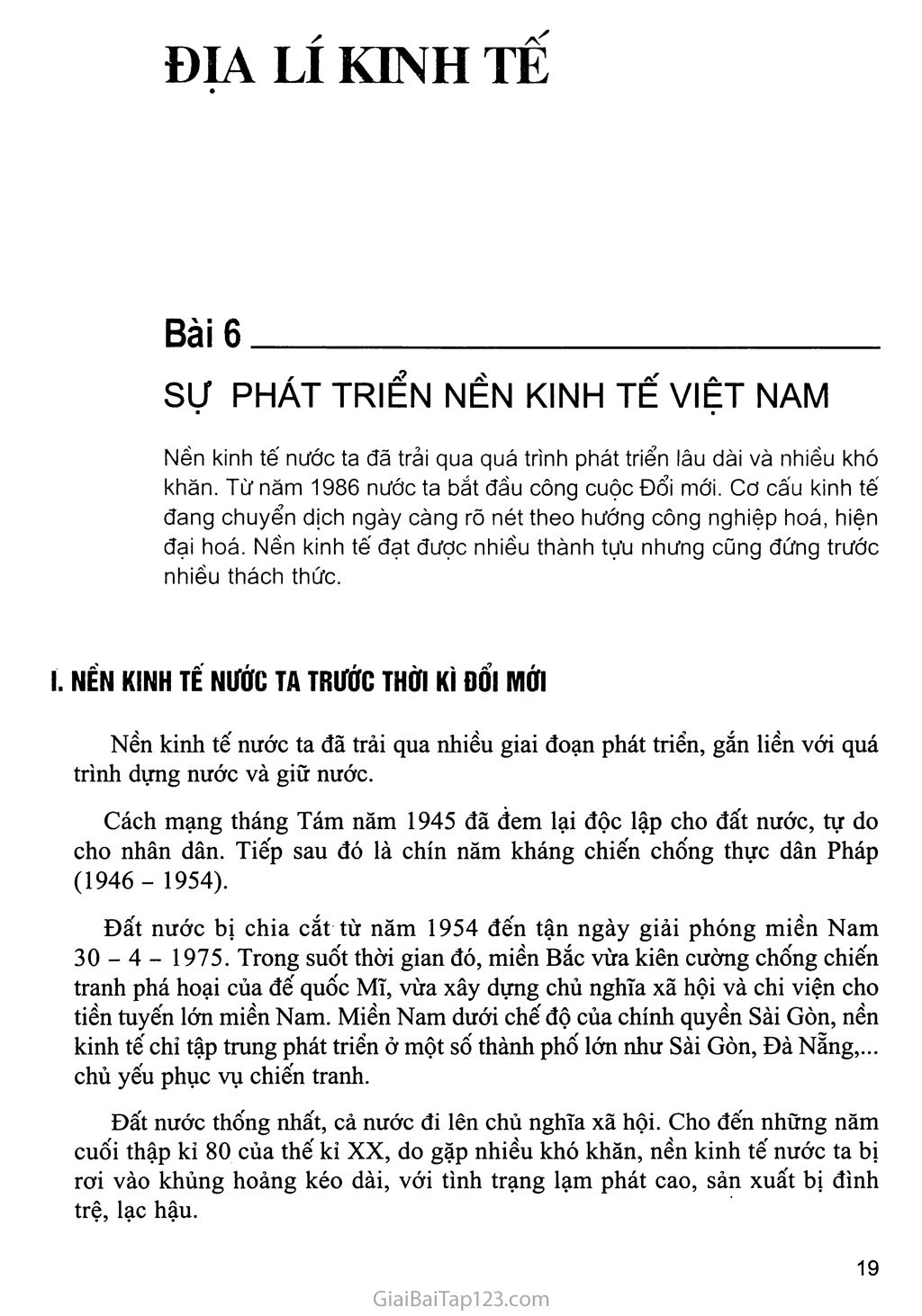 Bài 6. Sự phát triển nền kinh tế Việt Nam trang 1