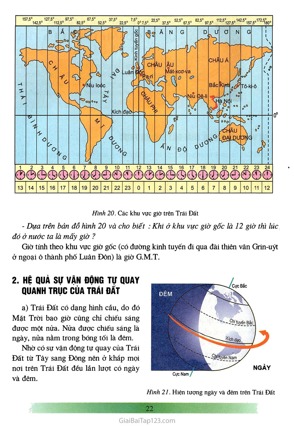 Bài 7: Sự vận động tự quay quanh trục của Trái Đất và các hệ quả (1 tiết) trang 2