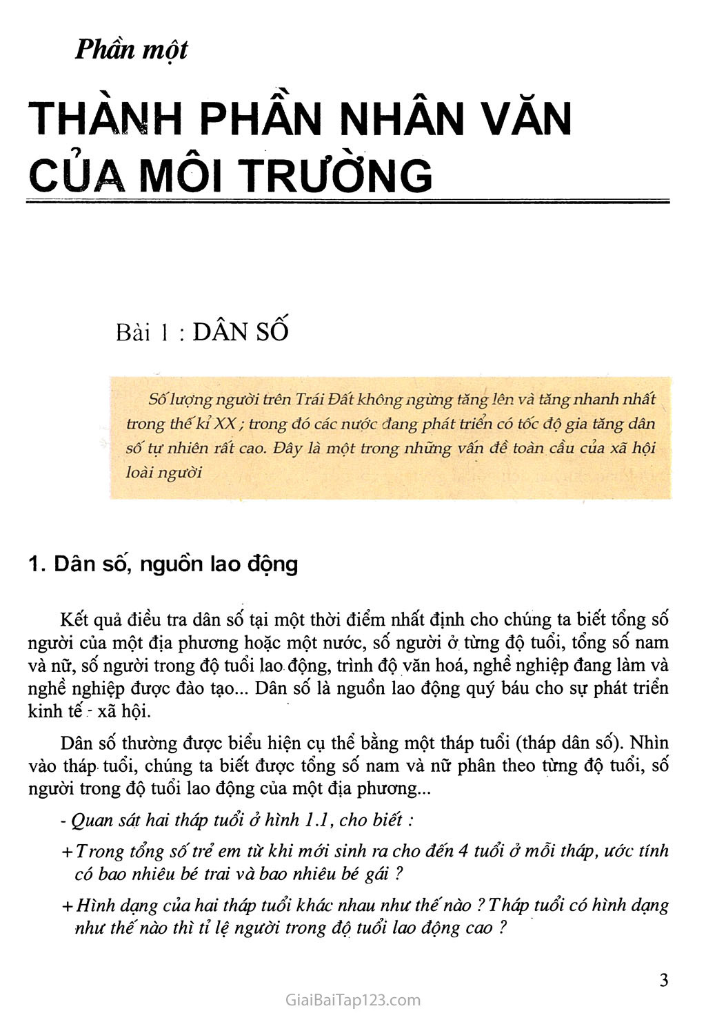 Bài 1: Dân số trang 1 Bài 1: Dân số trang 1