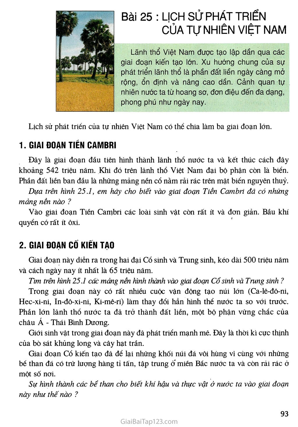 Bài 25. Lịch sử phát triển của tự nhiên Việt Nam trang 1