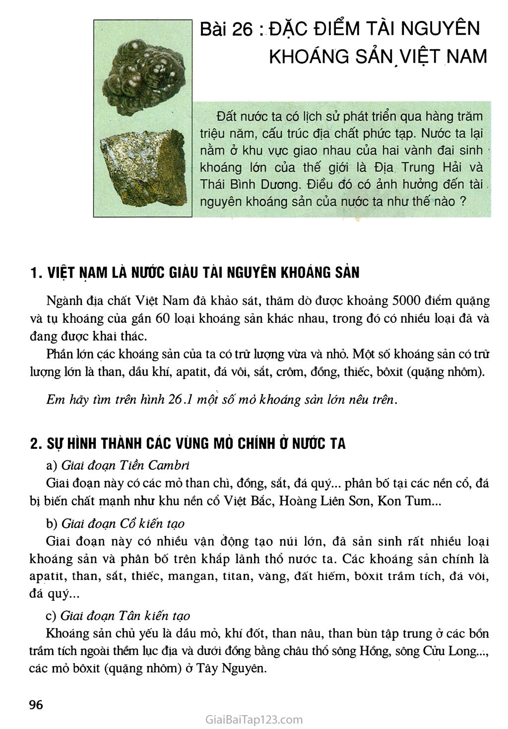 Bài 26. Đặc điểm tài nguyên khoáng sản Việt Nam trang 1