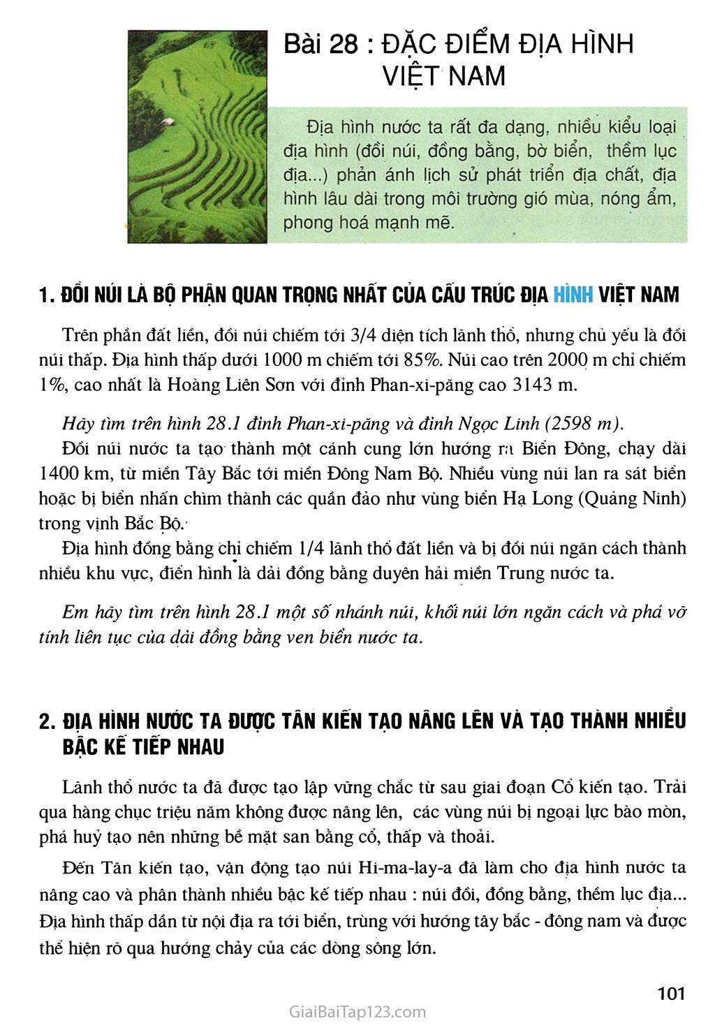 Bài 28. Đặc điểm địa hình Việt Nam trang 1