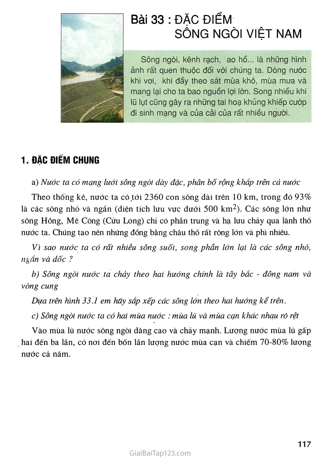 Bài 33. Đặc điếm sông ngòi Việt Nam trang 1