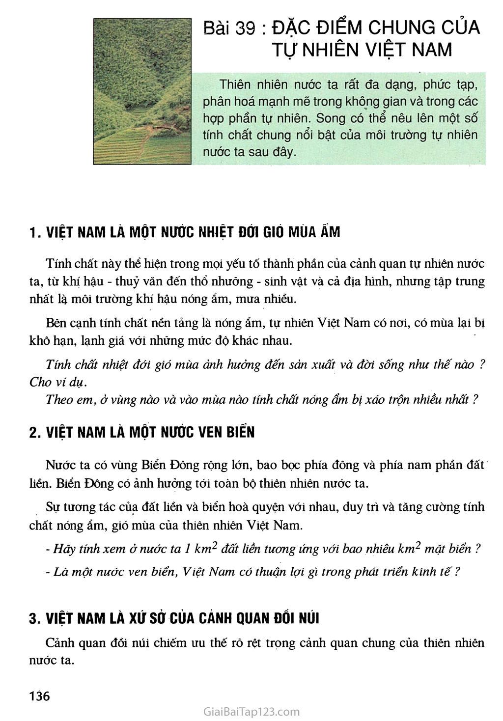 Bài 39. Đặc điếm chung của tự nhiên Việt Nam trang 1