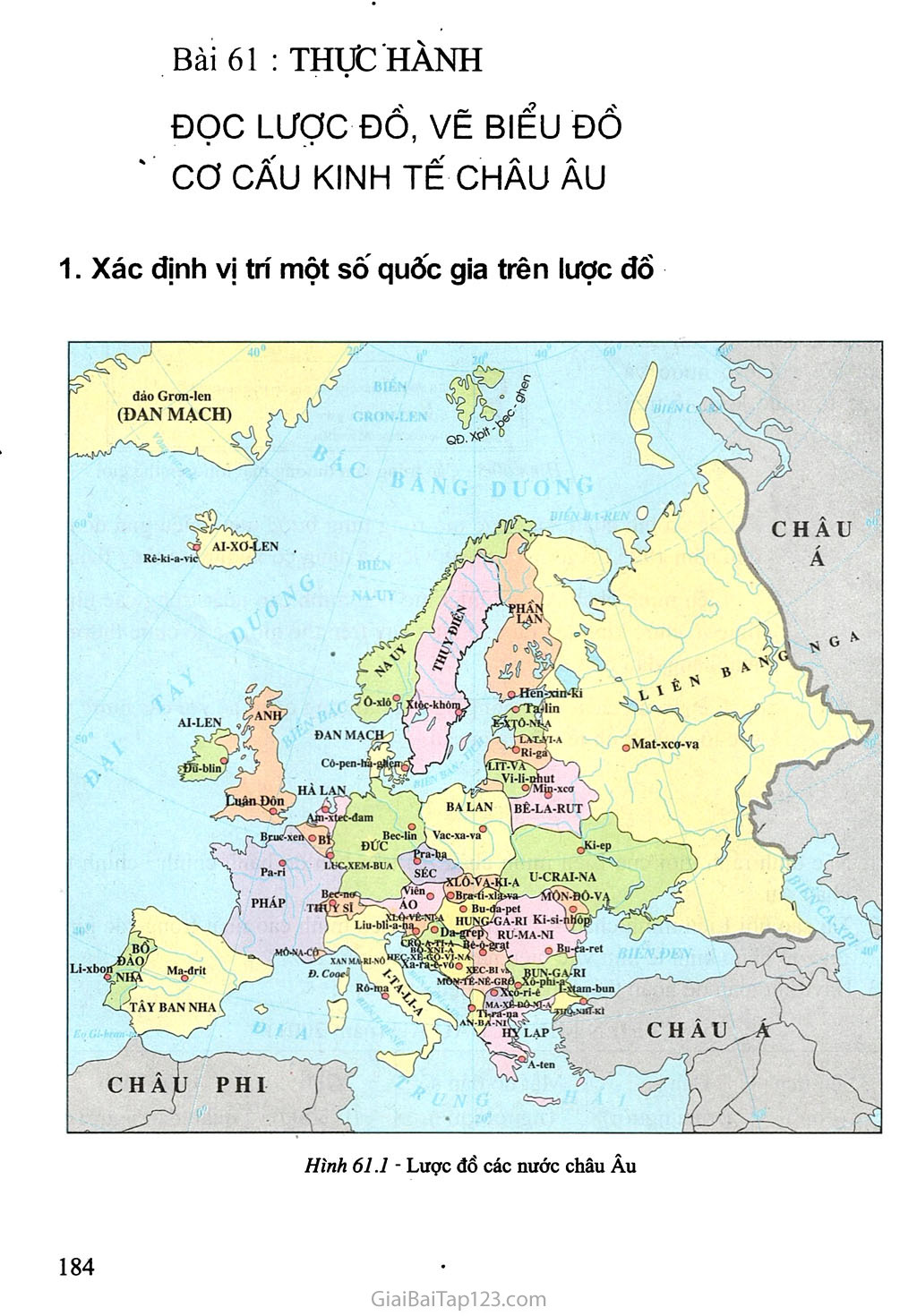 Bài 61: Thực hành: Đọc lược đồ, vẽ biểu đồ cơ cấu kinh tế châu Âu trang 1