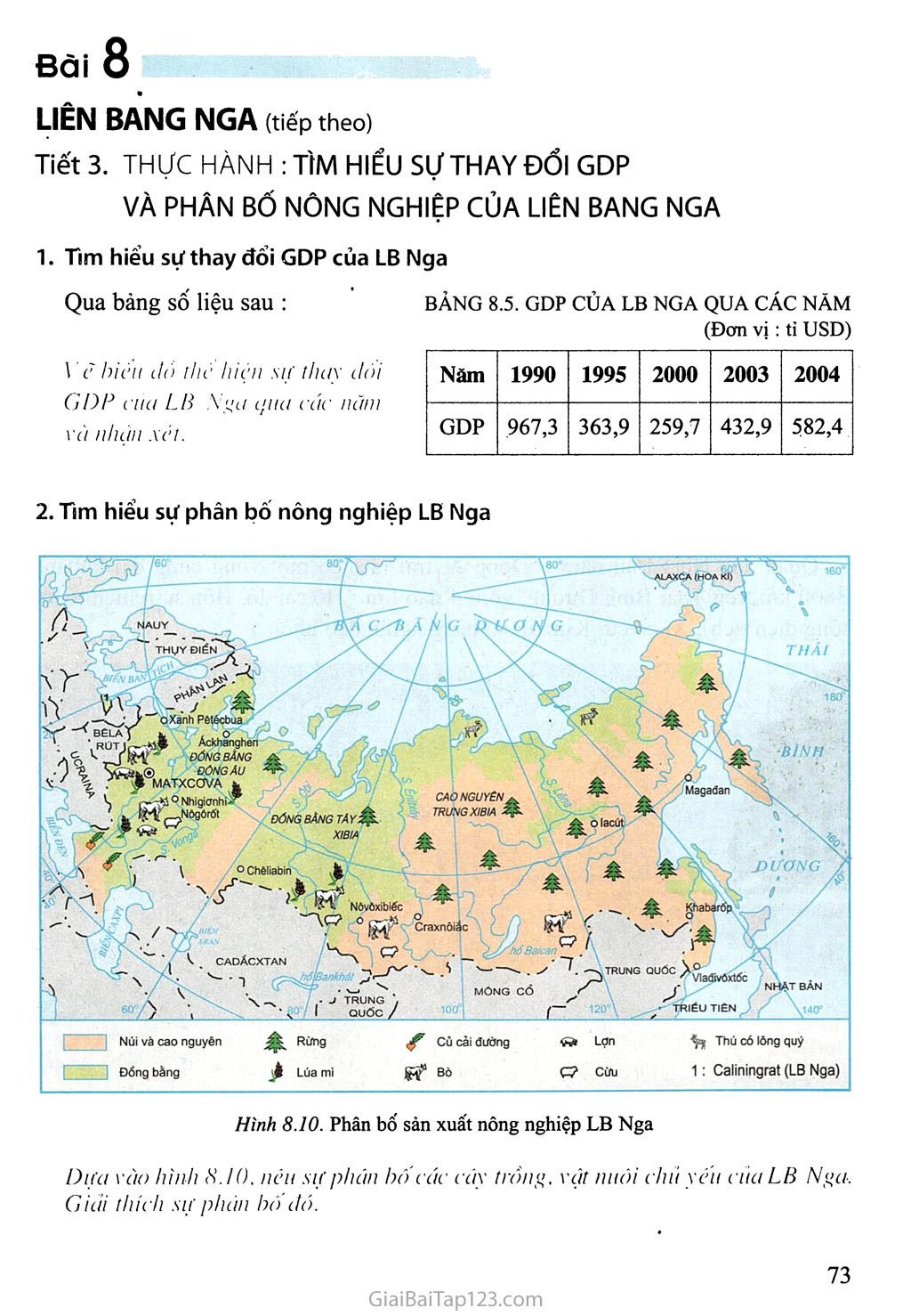 Tiết 3. Thực hành: Tìm hiểu sự thay đổi GDP và phân bố nông nghiệp của Liên bang Nga trang 1