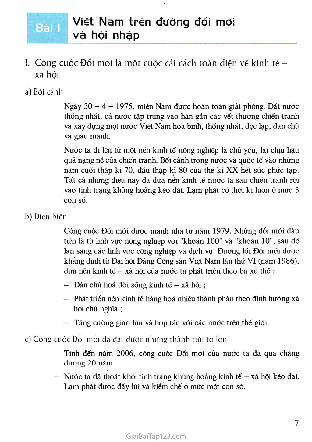 Bài 1. Việt Nam trên đường đổi mới và hội nhập trang 1