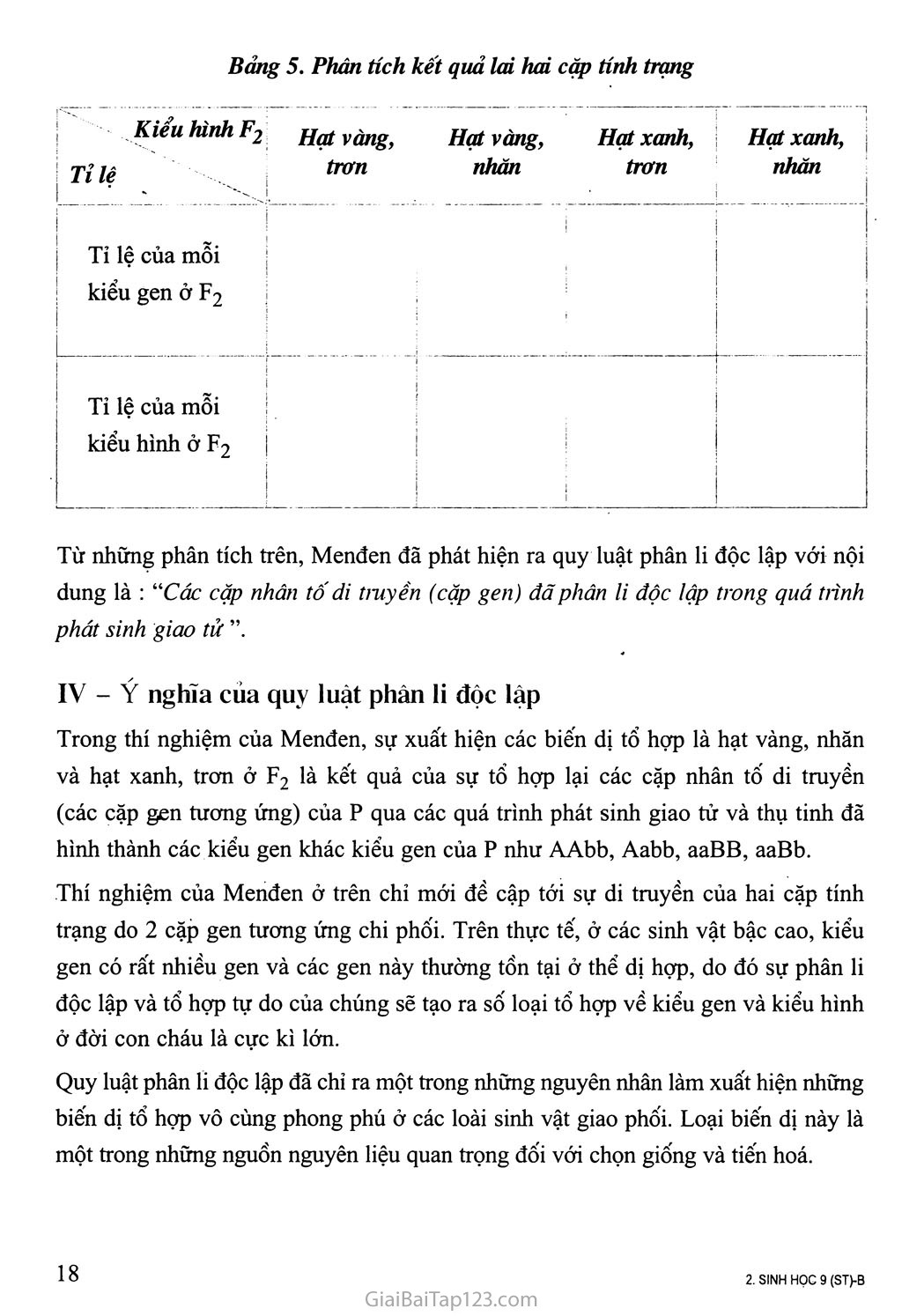 Bài 5. Lai hai cặp tính trạng (tiếp theo) trang 2