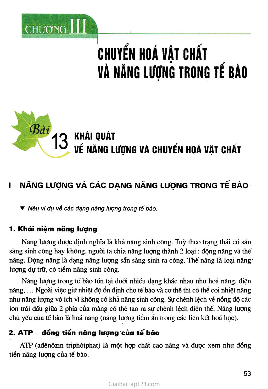 Bài 13. Khái quát về năng lượng và chuyển hóa vật chất trang 1 Bài 13. Khái quát về năng lượng và chuyển hóa vật chất trang 1