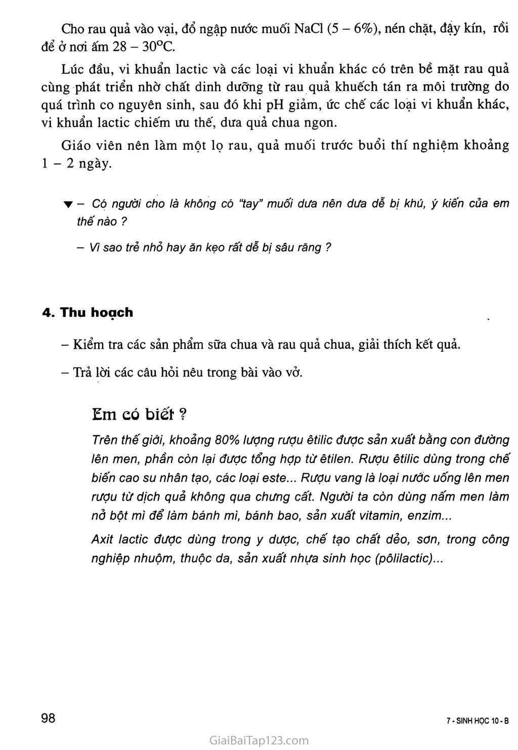 Bài 24. Thực hành: Lên men êtilic và lactic trang 4