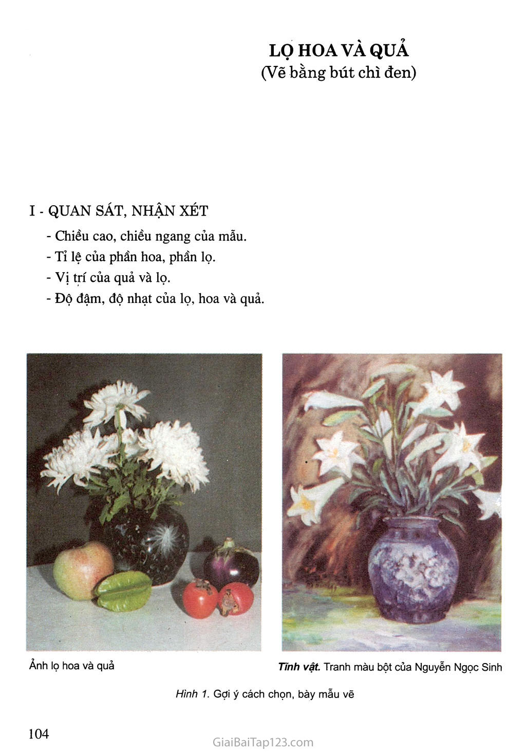 SGK Âm Nhạc và Mĩ Thuật 7  Bài 11 Vẽ theo mẫu  Lọ hoa và quả Vẽ bằng  bút chì đen