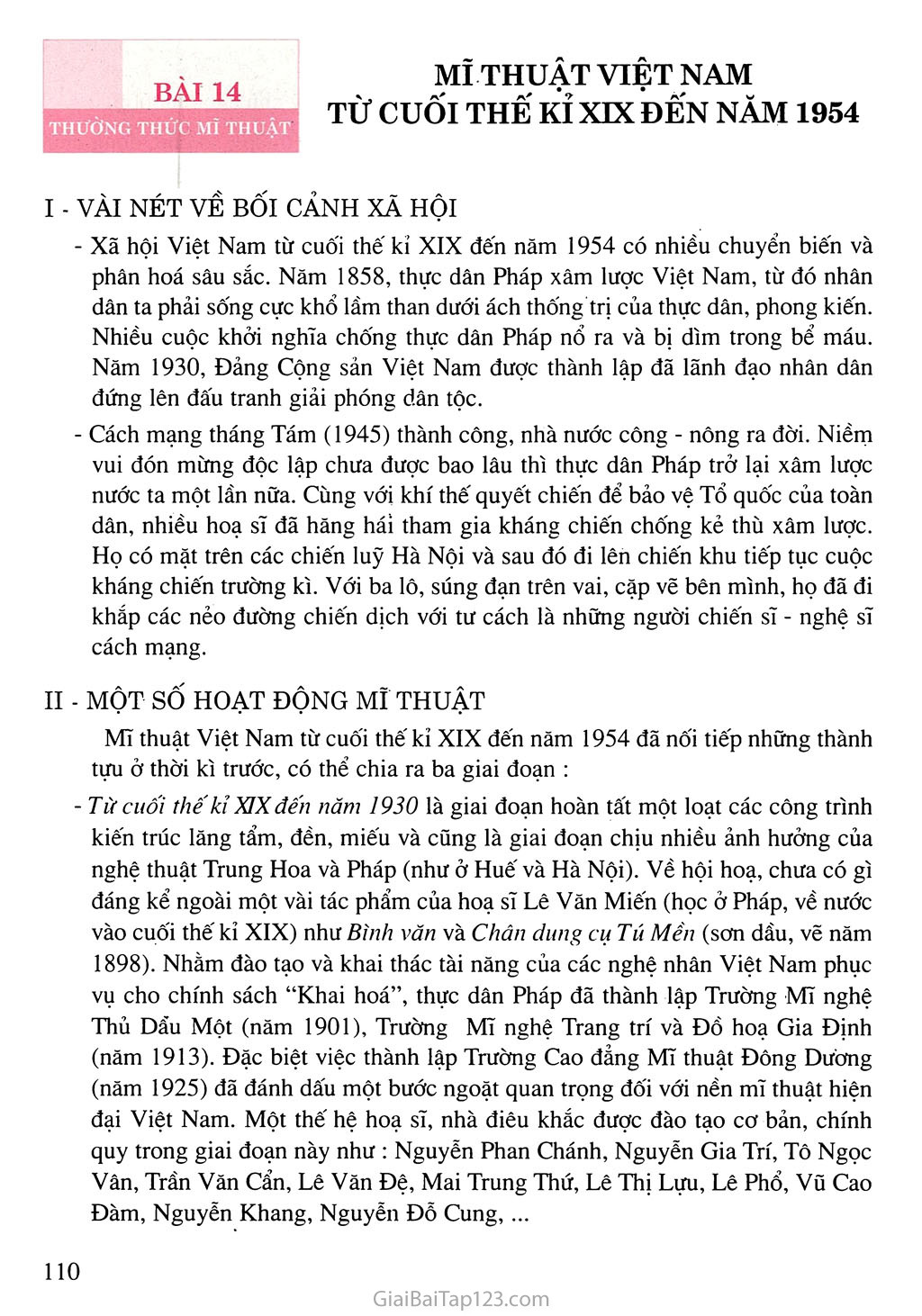 Bài 14. Thường thức mĩ thuật - Mĩ thuật Việt Nam từ cuối thế kỉ XIX đến năm 1954 trang 1