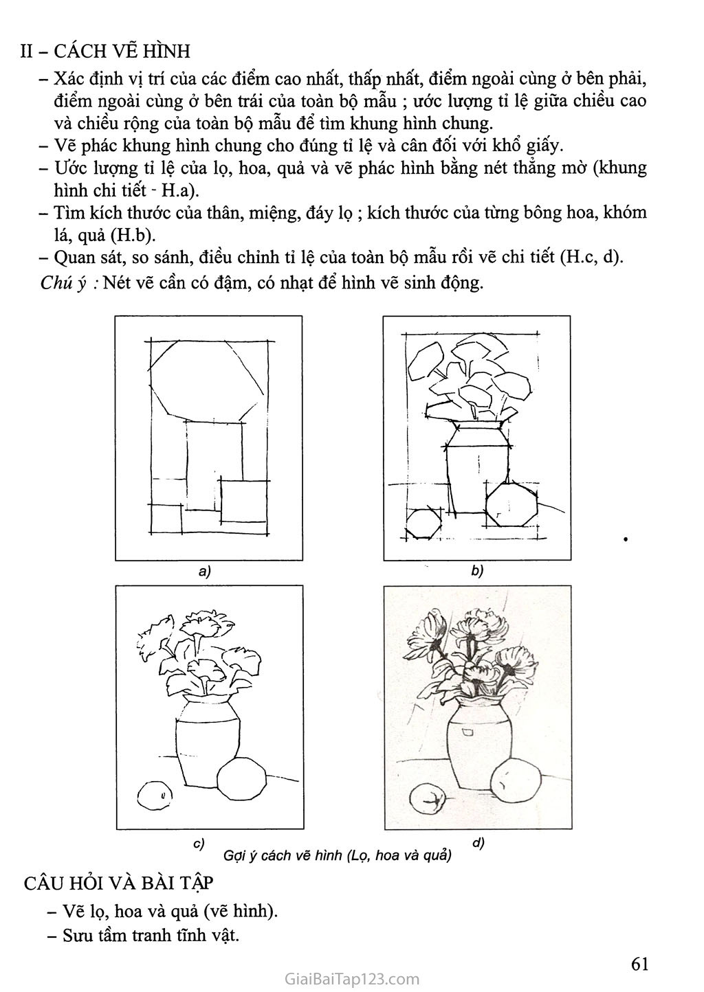 Sgk Âm Nhạc Và Mĩ Thuật 9 - Bài 2. Vẽ Theo Mẫu Tĩnh Vật (Lọ, Hoa Và Quả - Vẽ  Hình)